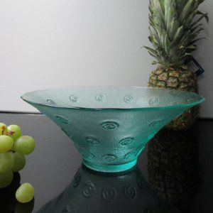 Glass Recycled Green Fruit Bowl with Spiral Pattern